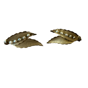 Vintage Bond Boyd Sterling Silver Gold Vermeil Pearl Leaf Screw Back Earrings